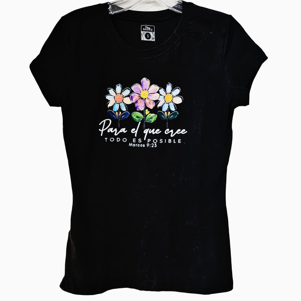 Para El Que Cree Todo Es Posible Black Christian T-Shirt, Women's S