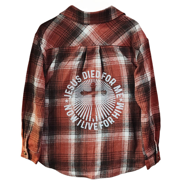 Jesus Died For Me, Now I Live For Him Custom Upcycled Shacket, Women's S
