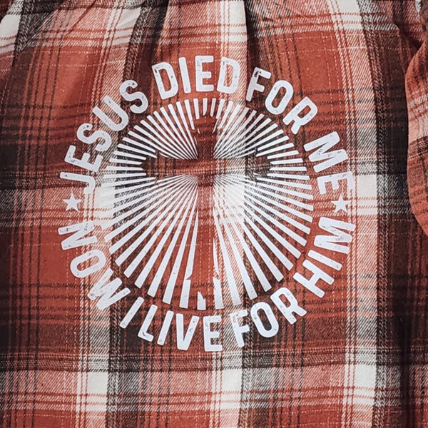 Jesus Died For Me, Now I Live For Him Custom Upcycled Shacket, Women's S