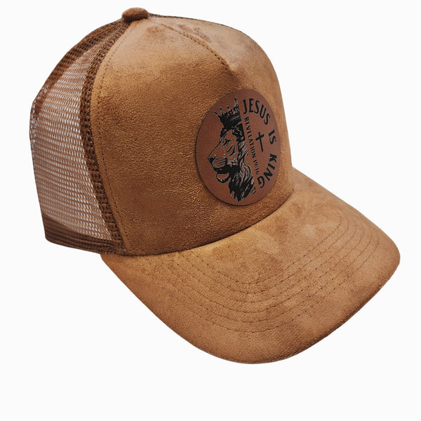 Suede Adjustable Baseball Caps Trucker Hats With Vegan Leather Lion of Judah Patch, Unisex