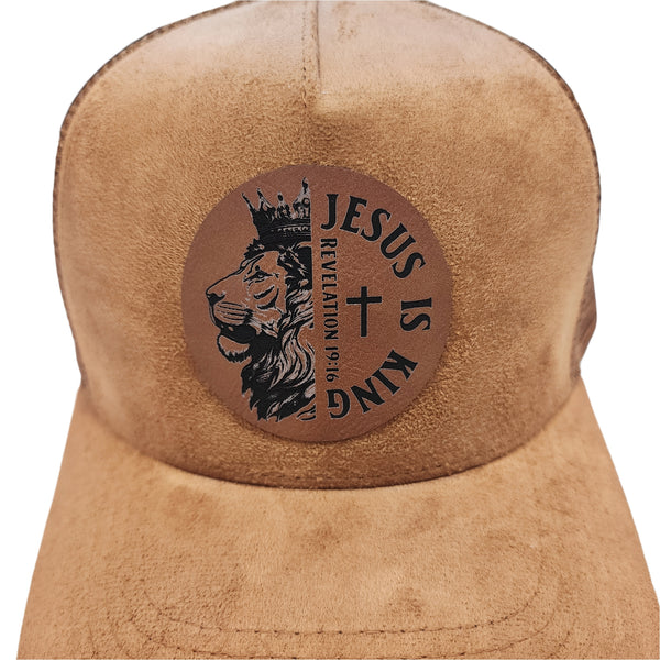 Suede Adjustable Baseball Caps Trucker Hats With Vegan Leather Lion of Judah Patch, Unisex