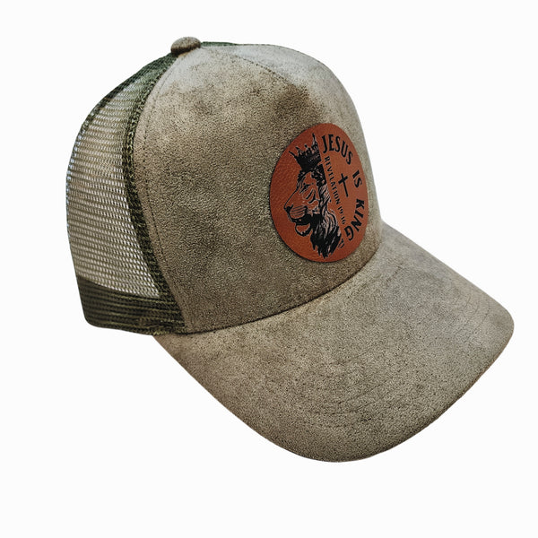 Suede Adjustable Baseball Caps Trucker Hats With Vegan Leather Lion of Judah Patch, Unisex