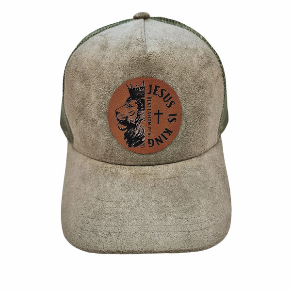 Suede Adjustable Baseball Caps Trucker Hats With Vegan Leather Lion of Judah Patch, Unisex