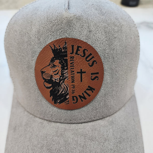 Suede Adjustable Baseball Caps Trucker Hats With Vegan Leather Lion of Judah Patch, Unisex