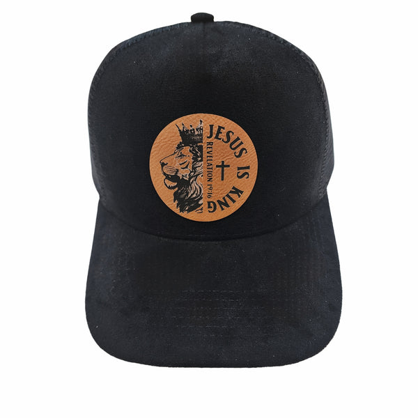 Suede Adjustable Baseball Caps Trucker Hats With Vegan Leather Lion of Judah Patch, Unisex