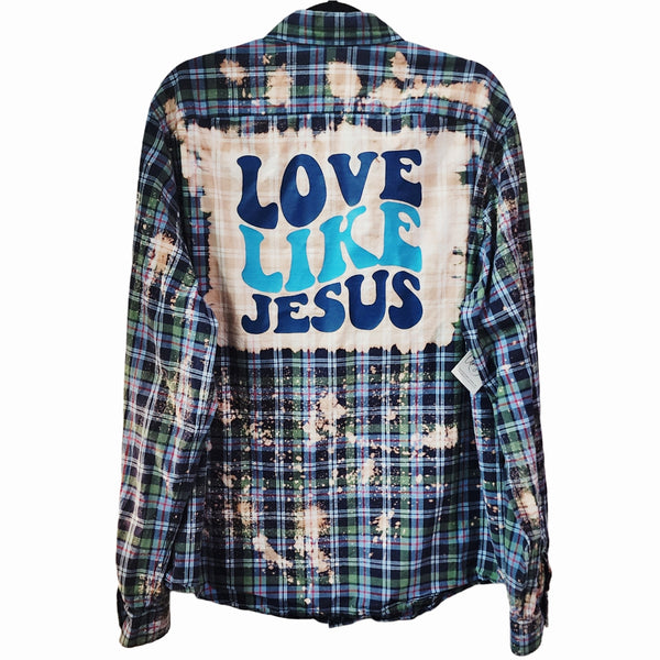 Love Like Jesus Custom Upcycled Plaid Shirt, Women's 2X