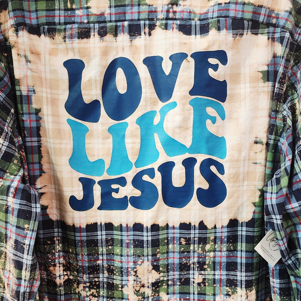 Love Like Jesus Custom Upcycled Plaid Shirt, Women's 2X