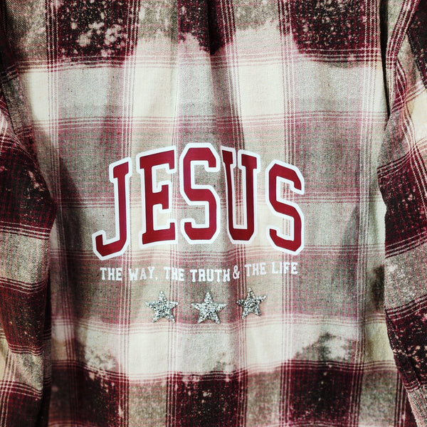 Jesus The Way The Truth The Life Custom Upcycled Plaid Shirt