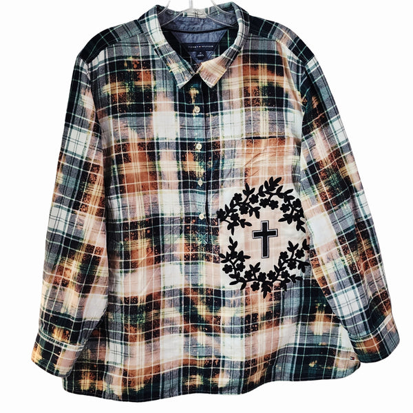 He Left The 99 To Find Me Custom Upcycled Tommy Hilfiger Plaid Shirt, Women's 1X