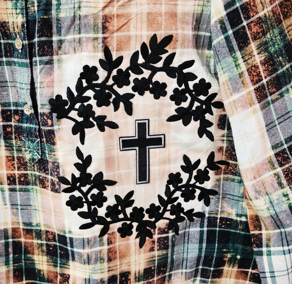He Left The 99 To Find Me Custom Upcycled Tommy Hilfiger Plaid Shirt, Women's 1X