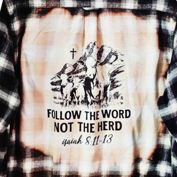 Follow The Word, Not The Herd Custom Christian Upcycled Plaid Shirt, Men's L