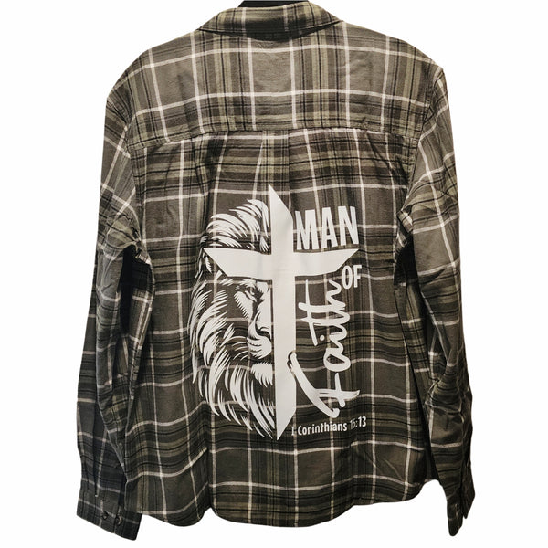 Man of Faith Lion of Judah Green Plaid Flannel Shirt, Men's XLT