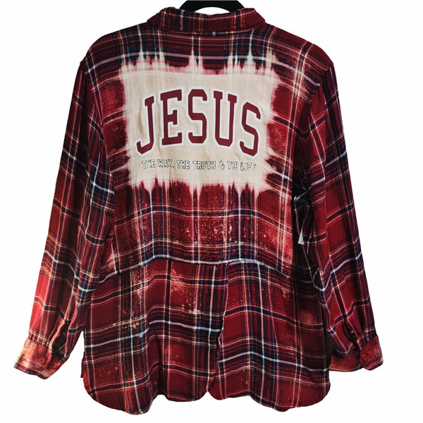 Jesus The Way The Truth & The Life Custom Upcycled Plaid Shirt, Women's L