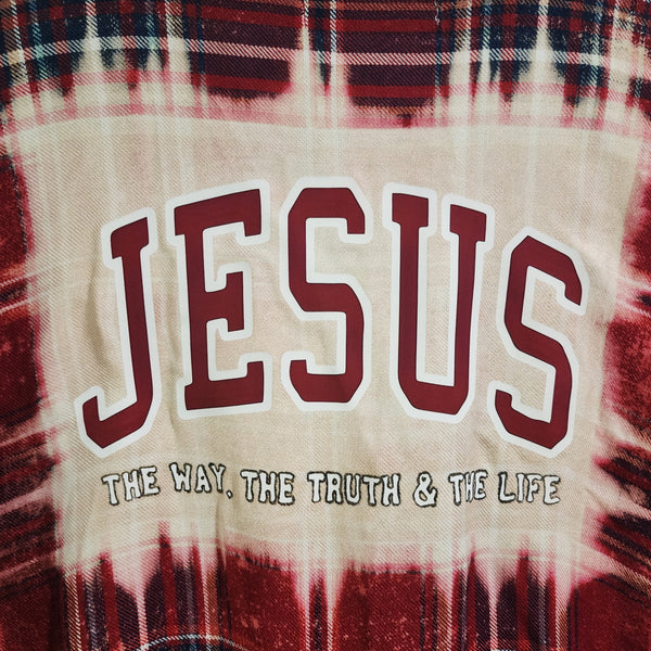 Jesus The Way The Truth & The Life Custom Upcycled Plaid Shirt, Women's L