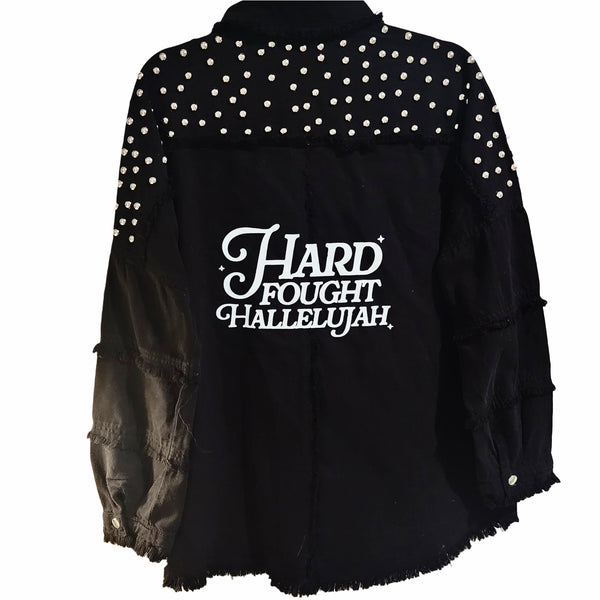 Hard Fought Hallelujah Upcycled Black Studded Shacket, Women's M