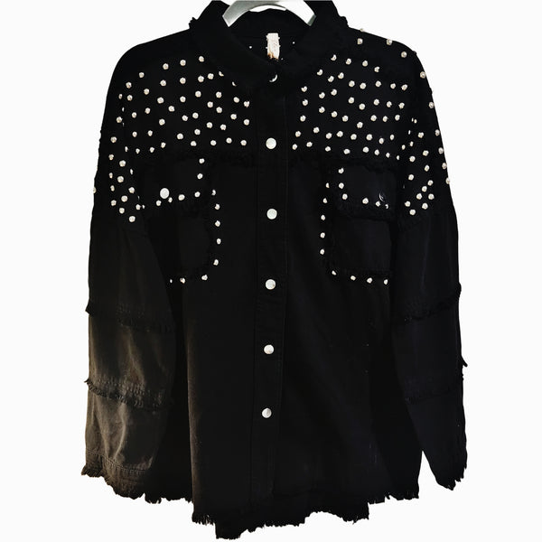 Hard Fought Hallelujah Upcycled Black Studded Shacket, Women's M