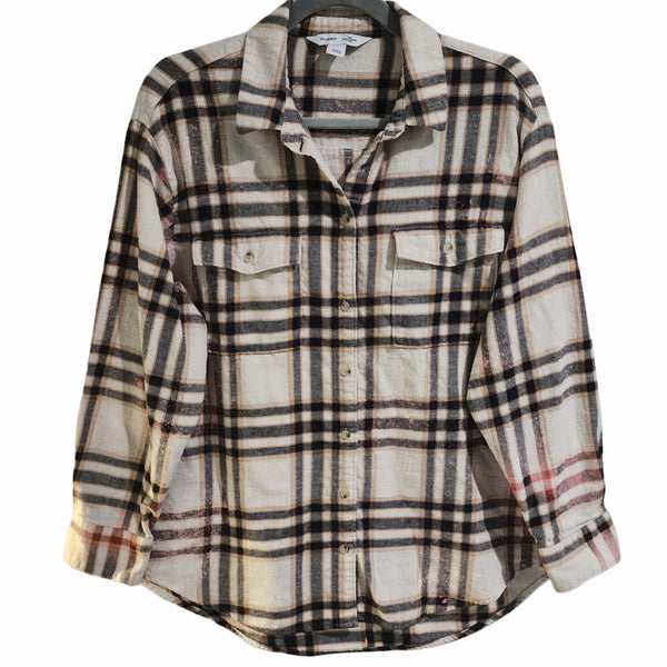 I Will Not Be Shaken Custom Upcycled Plaid Flannel Shirt, Women's L