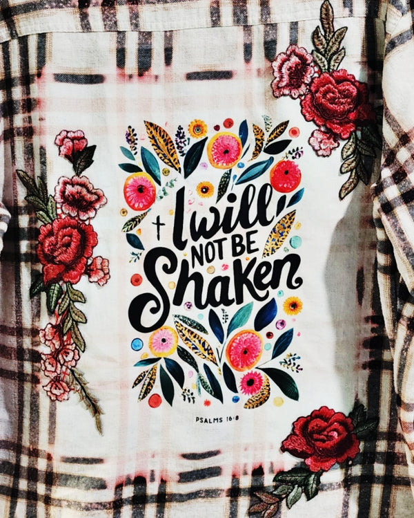 I Will Not Be Shaken Custom Upcycled Plaid Flannel Shirt, Women's L