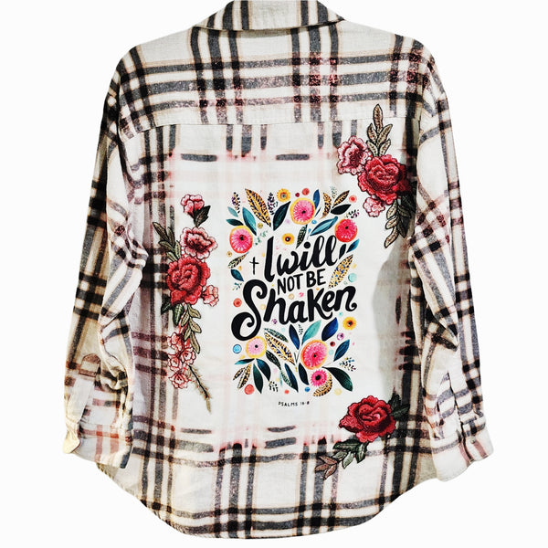 I Will Not Be Shaken Custom Upcycled Plaid Flannel Shirt, Women's L