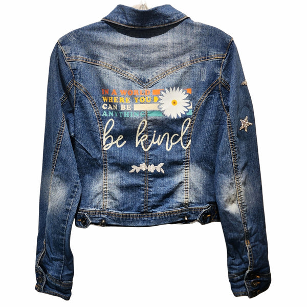 In A World Where You Can Be Anything Be Kind Custom Upcycled Jean Jacket, Women's S