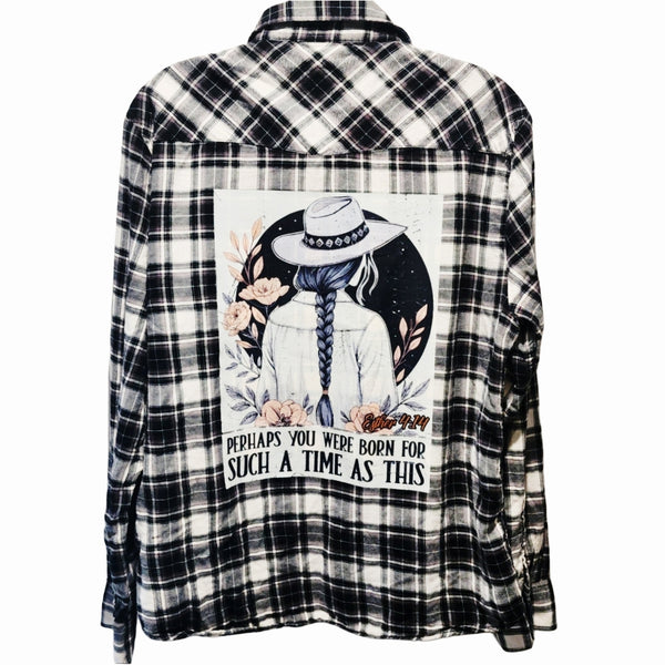 Perhaps You Were Born for Such a Time as This Custom Christian Upcycled Plaid Flannel Shirt, Women's L