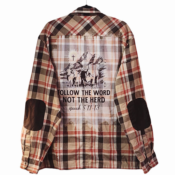 Follow The Word Not The Herd Plaid Shirt with Elbow Patches, Men's XXL