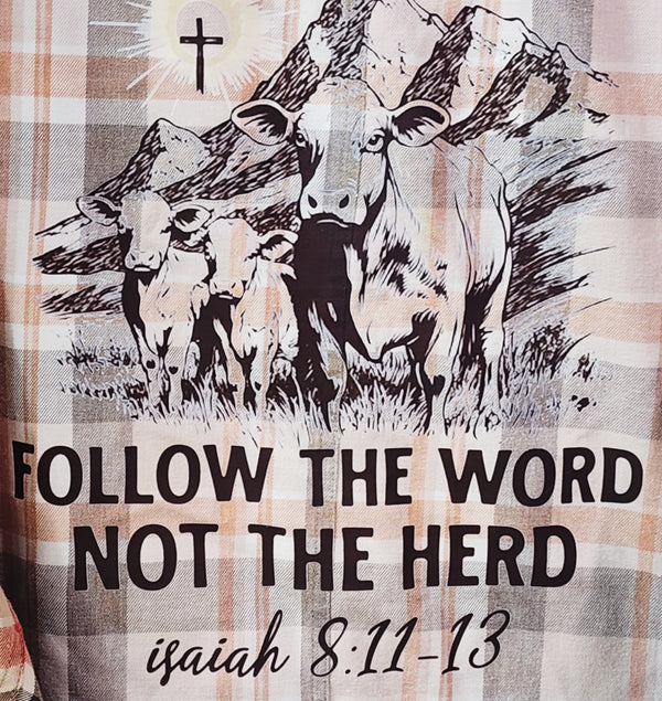 Follow The Word Not The Herd Plaid Shirt with Elbow Patches, Men's XXL