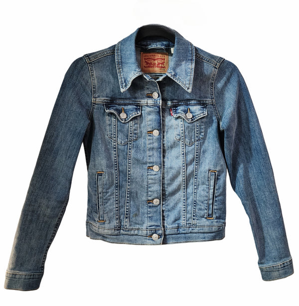Christian Cross Custom Upcycled Jean Jacket, Women's XS