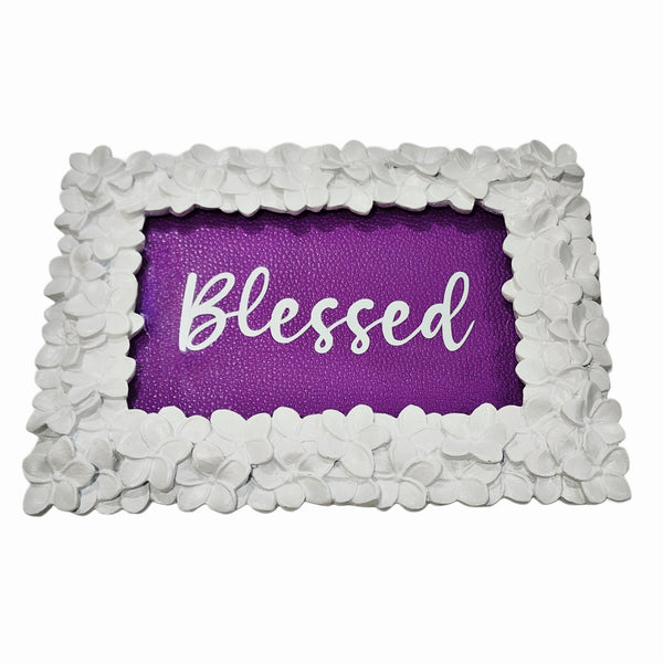 Blessed Purple Vegan Leather with White Lettering in White 5x7 Jewelry Tray / Display Frame