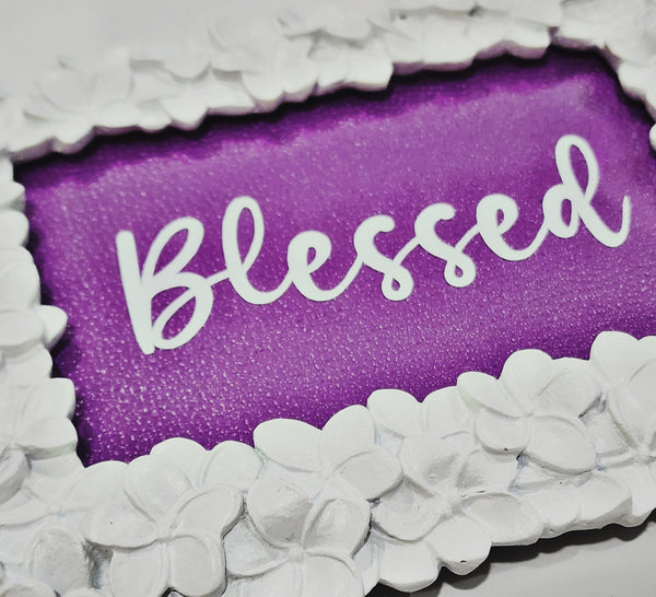 Blessed Purple Vegan Leather with White Lettering in White 5x7 Jewelry Tray / Display Frame