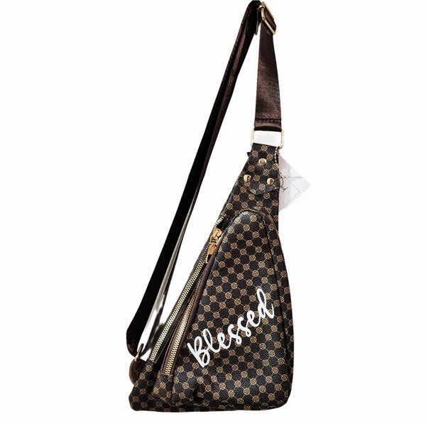 Blessed Modern Geometric Print Vegan Leather Trangle Bum/Shoulder Bag with Adjustable Strap