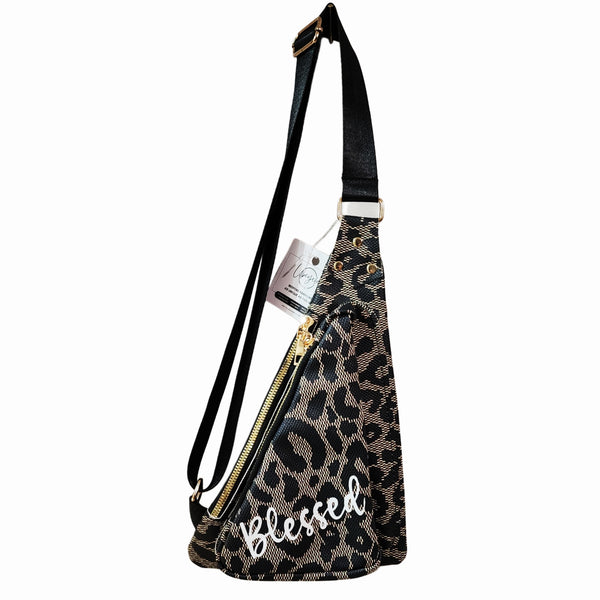 Blessed Leopard Print Vegan Leather Trangle Bum/Shoulder Bag with Adjustable Strap
