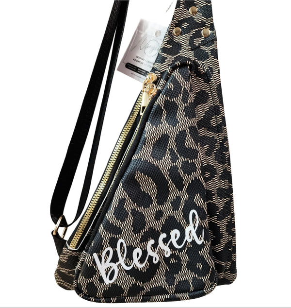 Blessed Leopard Print Vegan Leather Trangle Bum/Shoulder Bag with Adjustable Strap
