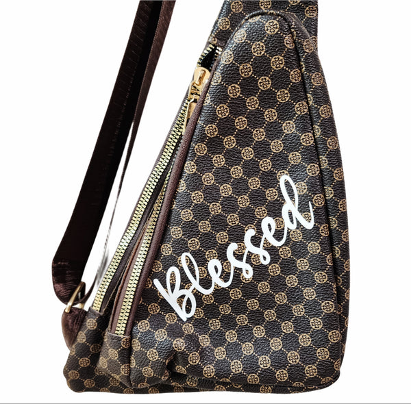 Blessed Modern Geometric Print Vegan Leather Trangle Bum/Shoulder Bag with Adjustable Strap