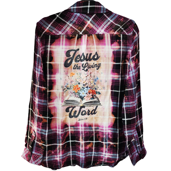 Jesus The Living Word Custom Upcycled Plaid Shirt, Women's XL