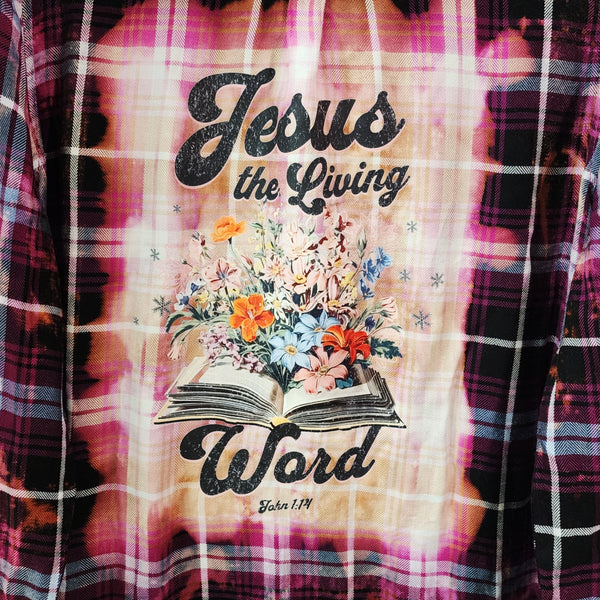 Jesus The Living Word Custom Upcycled Plaid Shirt, Women's XL