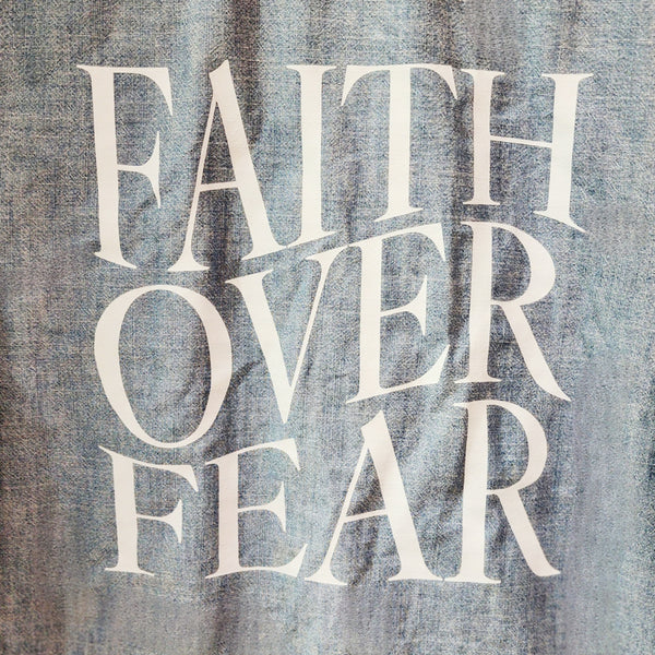 Faith Over Fear Custom Christian Upcycled Chambray Shirt, Women's L