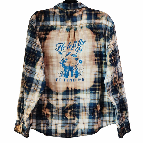 He Left The 99 To Find Me Custom Christian Upcycled Plaid Shirt, Women's XL