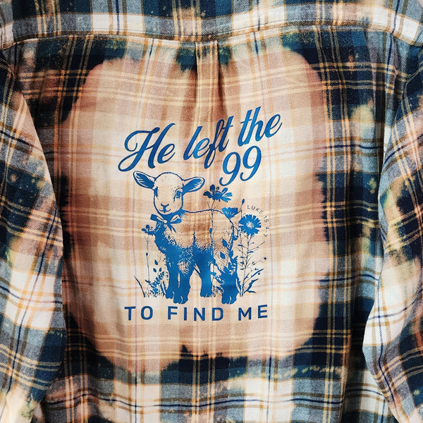 He Left The 99 To Find Me Custom Christian Upcycled Plaid Shirt, Women's XL