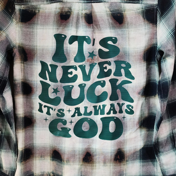 It's Never Luck It's Always God Upcycled Plaid Flannel Shirt, Women's XXS