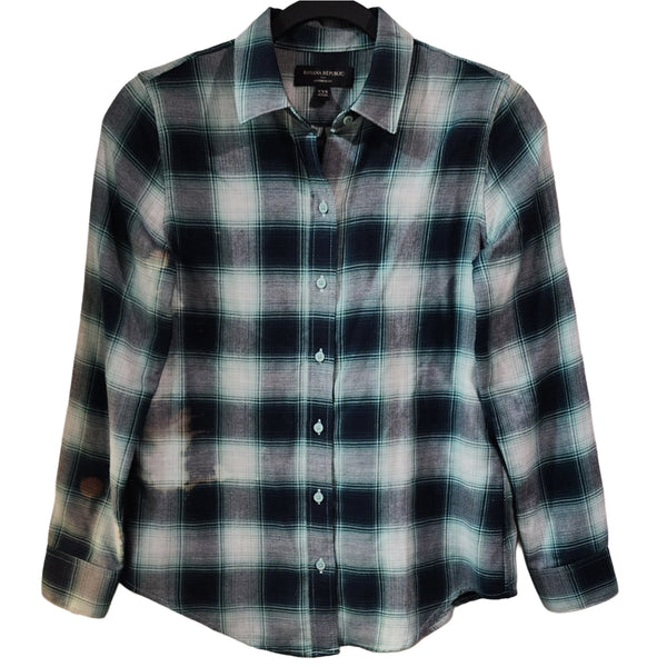 It's Never Luck It's Always God Upcycled Plaid Flannel Shirt, Women's XXS