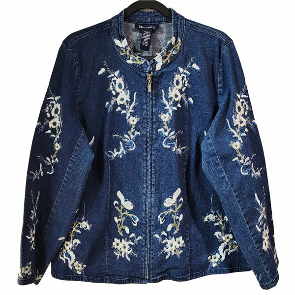 Christian Cross on Embroidered Jean Jacket, Women's XL