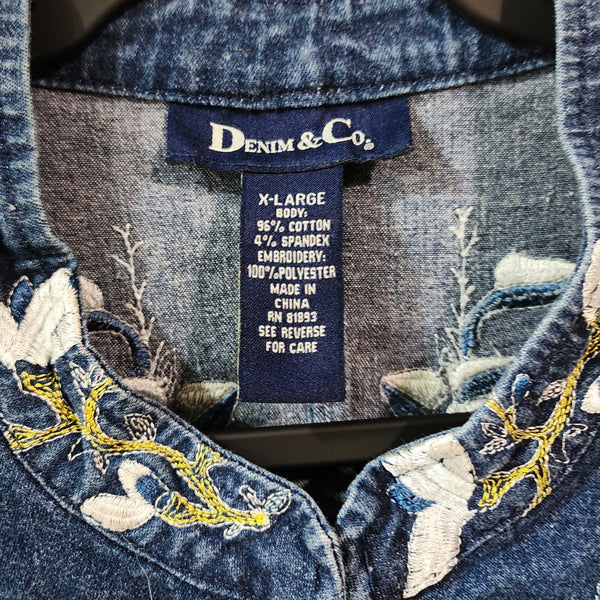 Christian Cross on Embroidered Jean Jacket, Women's XL