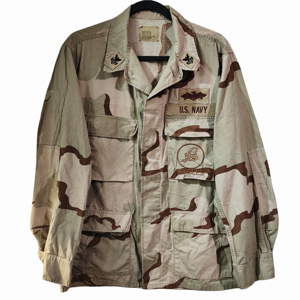Man of Faith Lion of Judah Custom Upcycled U.S. Navy Gulf War Desert Storm Camo Military Camo Jacket, Men's M
