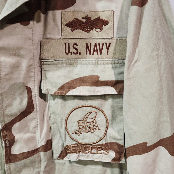 Man of Faith Lion of Judah Custom Upcycled U.S. Navy Gulf War Desert Storm Camo Military Camo Jacket, Men's M