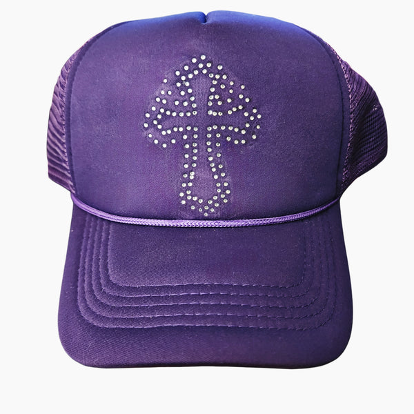 Christian Rhinestone Cross Snap Back Purple or Pink Trucker Hat Cap, OS Unisex