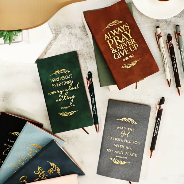 Christian Vegan Bible Verse Leather Journals with Matching Ink Pen