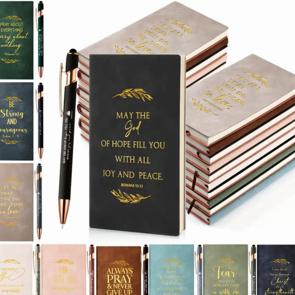 Christian Vegan Bible Verse Leather Journals with Matching Ink Pen