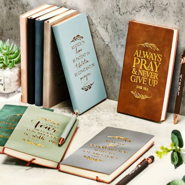 Christian Vegan Bible Verse Leather Journals with Matching Ink Pen