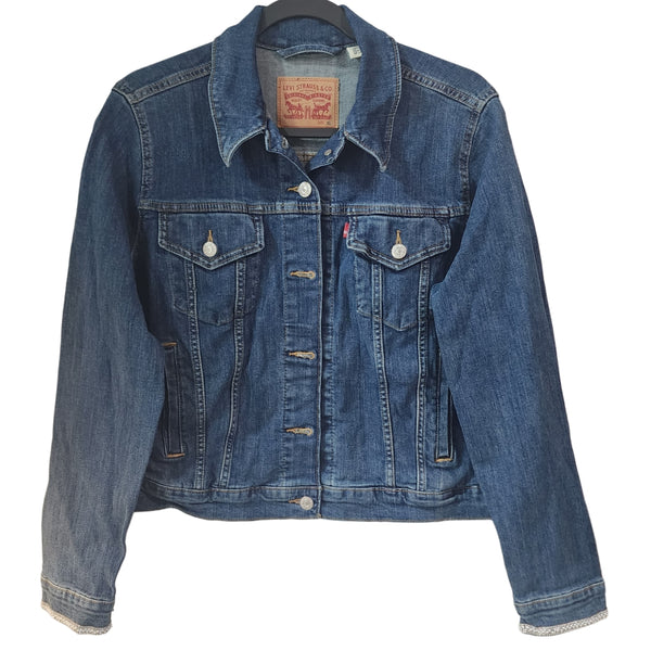 Audrey Hepburn Custom Christian Upcycled Jean Jacket, XL